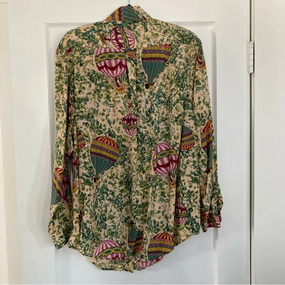 Vintage 90s silk Diane Gillman Hot Air Balloon novelty blouse button up size L - Picture 6 of 12